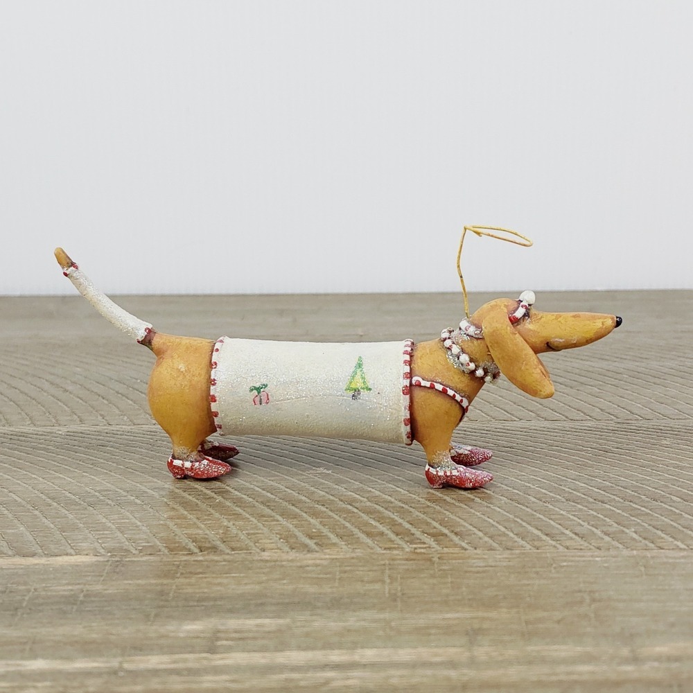 Patience Brewster Mackenzie Childs Krinkles Dachshund Halo Christmas Figurine